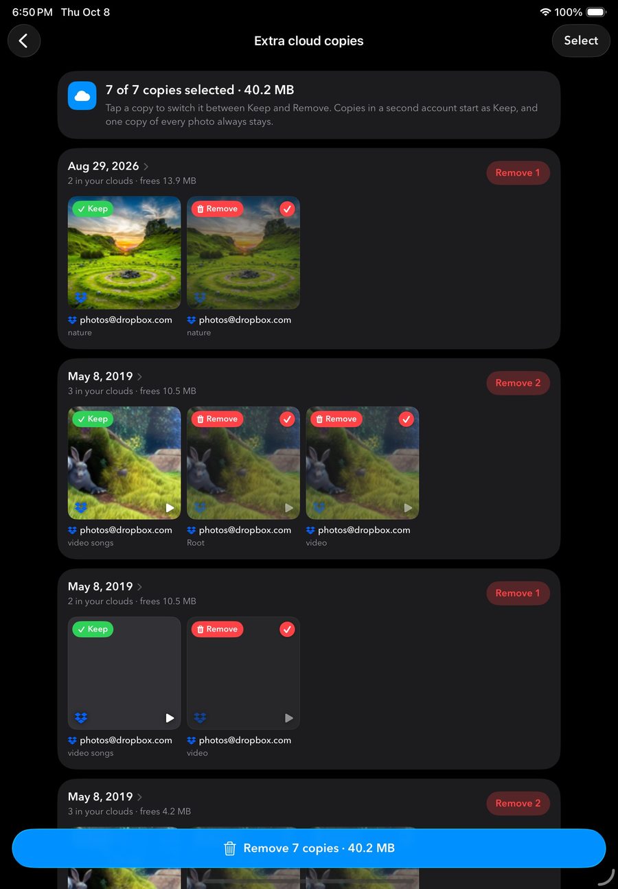 Duplicates cleanup on iPad